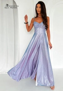 Bledě modro-růžové brokátové korzetové maturitní šaty "Gorset"