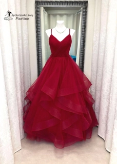 Vínové maturitní šaty "Brooklyn" s volány v sukni