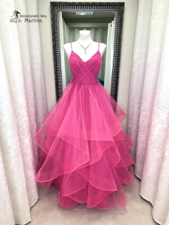 Fuchsiové maturitní šaty "Brooklyn" s volány v sukni