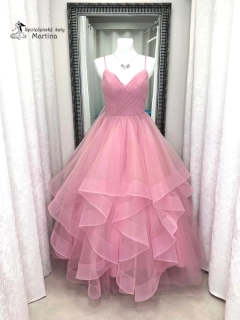 Starorůžové maturitní šaty "Brooklyn" s volány v sukni