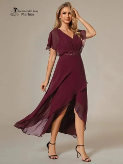 Vínové asymetrické šaty do společnosti "Calante"