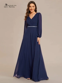 Tmavě modré společenské šaty s dlouhými rukávy "Kerenza"