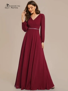 Vínové společenské šaty s dlouhými rukávy "Kerenza"