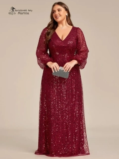 Vínové celozdobené společenské XXL šaty s dlouhými rukávy "Careen"