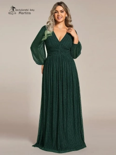 Tmavě zelené žebrované společenské XXL šaty "Antony" s dlouhými rukávy 