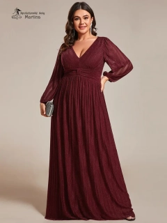 Vínové žebrované společenské XXL šaty "Antony" s dlouhými rukávy 