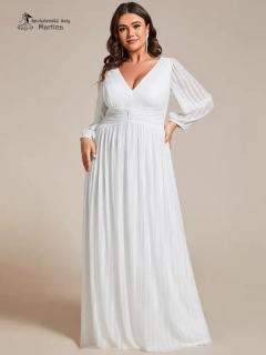 Svatební žebrované společenské XXL šaty "Antony" s dlouhými rukávy 