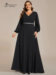 Černé plus size společenské šaty s dlouhými rukávy "Kerenza"