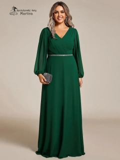 Tmavě zelené plus size společenské šaty s dlouhými rukávy "Kerenza"