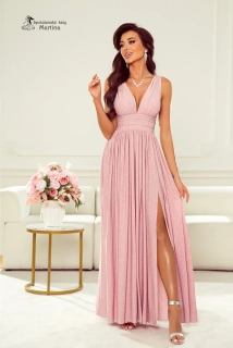 Růžové třpytivé večerní šaty s hlubokým dekoltem "Virginia"