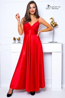 Červené saténové společenské šaty "Lauryn" na tenká ramínka