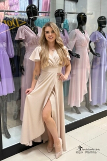 Béžové třpytivé asymetrické společenské šaty "Lorin"