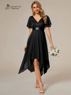 Černé krátké šaty s cípy v sukni a volným rukávem "Jackeline"