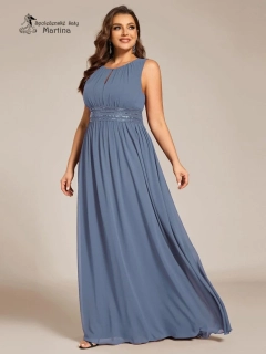 Dusty navy společenské šaty "Cherry" s lodičkovým výstřihem