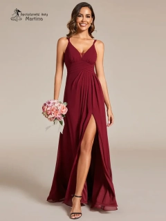 Vínové dlouhé šaty "Haeven" s kříženými ramínky na zádech