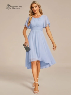 Jednoduché ledově modré šifonové šaty po kolena "Lola" s krátkým rukávem