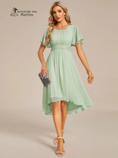 Jednoduché světle zelené šifonové šaty po kolena "Lola" s krátkým rukávem