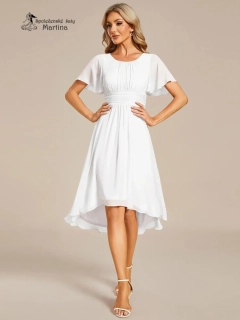 Jednoduché bílé šifonové šaty po kolena "Lola" s krátkým rukávem