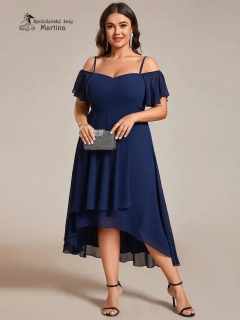 Tmavě modré XXL asymetrické šaty "Belinda" se spadenými rukávy