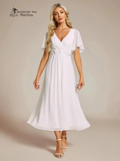 Bílé svatební midi šaty "Mousse" s volnými rukávy