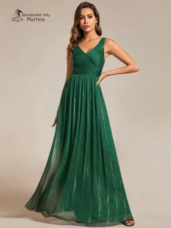 Tmavě zelené dlouhé společenské šaty "Kristeen" z krásné látky protkané stříbrnou nití  