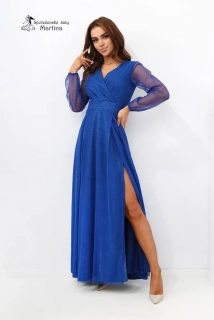 Královsky modré třpytivé tylové šaty s dlouhým rukávem "Zoey"