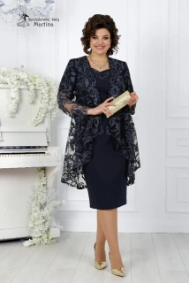 Tmavě modré pouzdrové šaty s krajkovým kardiganem "Dominique" 