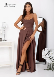 Čokoládové společenské šaty "Valeria" s výstřihem "voda"