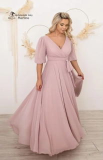 Pudrově růžové dlouhé společenské šaty "Vera" s 1/2 rukávem