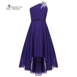 Tmavě fialové asymetrické dívčí šaty "Nikolka" na jedno rameno 6-16 let