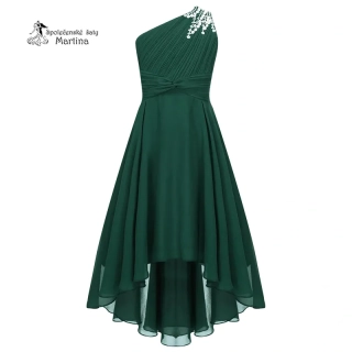 Lahvově zelené asymetrické dívčí šaty "Nikolka" na jedno rameno 6-16 let