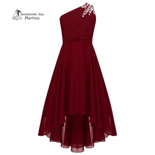 Vínové asymetrické dívčí šaty "Nikolka" na jedno rameno 6-16 let