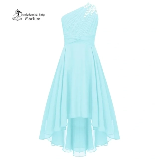 Světle modré asymetrické dívčí šaty "Nikolka" na jedno rameno 6-16 let