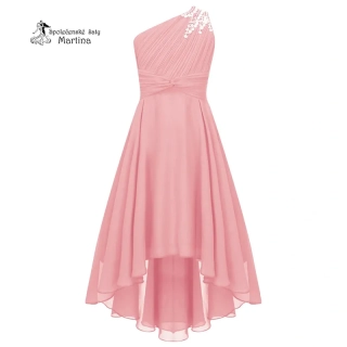 Starorůžové asymetrické dívčí šaty "Nikolka" na jedno rameno 6-16 let