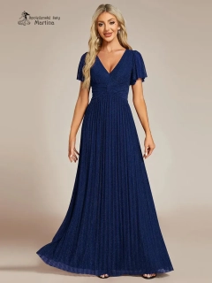 Tmavě modré žebrované společenské šaty "Ebonny" s krátkými rukávy 