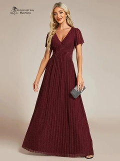 Vínové žebrované společenské šaty "Ebonny" s krátkými rukávy 