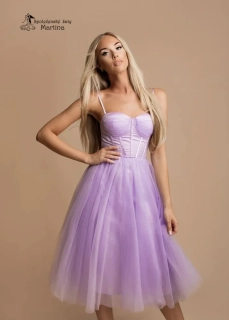 Lila midi tylové šaty "Ella" se šněrováním na zádech