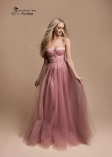 Starorůžové tylové maturitní šaty "Flora" s korzetem