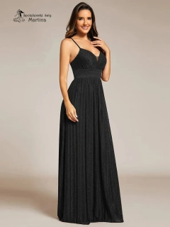 Černé plisované společenské šaty "Lynna" na tenká ramínka