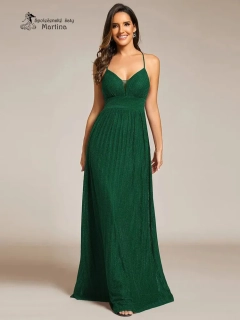 Tmavě zelené plisované společenské šaty "Lynna" na tenká ramínka