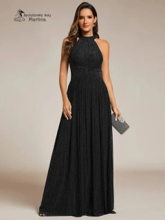 Černé plisované společenské šaty s vysokým límečkem "Sheena"