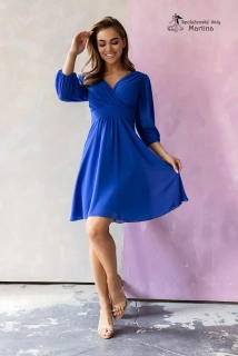 Královsky modré lehké šifonové koktejlky "Maja" s ¾ rukávem