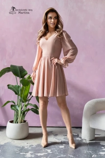 Béžové lehké šifonové koktejlky "Lena" s dlouhým rukávem