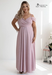 Dlouhé pudrově růžové brokátové společenské šaty "Valentina" se spadenými rukávy