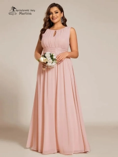 Růžové plus size společenské šaty "Cherry" s lodičkovým výstřihem