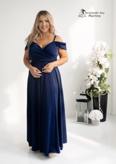 Dlouhé tmavě modré hladké společenské šaty "Valentina" se spadenými rukávy