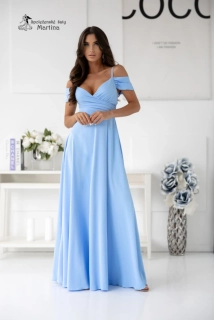 Dlouhé světle modré hladké společenské šaty "Valentina" se spadenými rukávy
