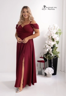 Dlouhé vínové hladké společenské šaty "Valentina" se spadenými rukávy