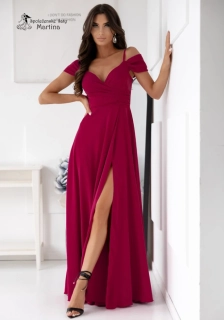 Dlouhé vínové hladké společenské šaty "Valentina" se spadenými rukávy