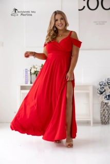 Dlouhé červené hladké společenské šaty "Valentina" se spadenými rukávy